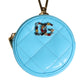 Azure Blue Leather Round Coin Purse Keychain Crystal Logo Wallet