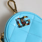 Azure Blue Leather Round Coin Purse Keychain Crystal Logo Wallet