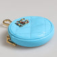 Azure Blue Leather Round Coin Purse Keychain Crystal Logo Wallet
