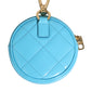 Azure Blue Leather Round Coin Purse Keychain Crystal Logo Wallet