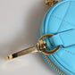 Azure Blue Leather Round Coin Purse Keychain Crystal Logo Wallet