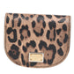 Brown Black Calf Leather Leopard Print Logo Plaque Wallet