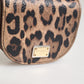 Brown Black Calf Leather Leopard Print Logo Plaque Wallet
