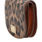 Brown Black Calf Leather Leopard Print Logo Plaque Wallet
