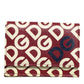 Burgundy Logo Print Calf Leather French Flap Card Holder Wallet