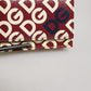Burgundy Logo Print Calf Leather French Flap Card Holder Wallet