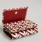 Burgundy Logo Print Calf Leather French Flap Card Holder Wallet