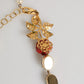 Red Rose Green Crystal Gold-Tone Chain Necklace