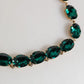 Red Rose Green Crystal Gold-Tone Chain Necklace