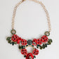 Red Rose Floral Crystal Embellished Statement Jewelry Necklace