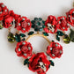Red Rose Floral Crystal Embellished Statement Jewelry Necklace
