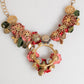 Red Rose Floral Crystal Embellished Statement Jewelry Necklace