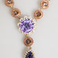 Gold Brass Crystal Pearl Purple Floral Pendant Jewelry Necklace