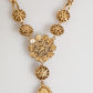 Gold Brass Crystal Pearl Purple Floral Pendant Jewelry Necklace