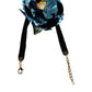 Blue Floral Appliqué Velvet Choker Crystal Beads Necklace