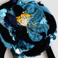 Blue Floral Appliqué Velvet Choker Crystal Beads Necklace