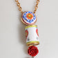 Gold Multicolor Amore Heart Can Beads Rose Pendant Necklace