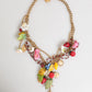 Estate Multicolor Floral Fruit Gold Chain Statement Necklace