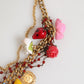 Estate Multicolor Floral Fruit Gold Chain Statement Necklace