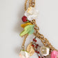 Estate Multicolor Floral Fruit Gold Chain Statement Necklace