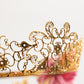 Gold Floral Tiara Pink Roses Crystal Crown Headband