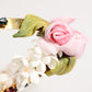 Gold Floral Tiara Pink Roses Crystal Crown Headband