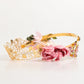 Gold Floral Tiara Pink Roses Crystal Crown Headband