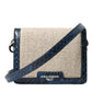 Beige Raffia Blue Leather Trim Mini Shoulder Purse Crossbody Bag
