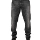 Black Gray Wash Slim Fit Straight Leg Denim Jeans