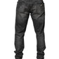 Black Gray Wash Slim Fit Straight Leg Denim Jeans
