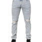 Light Blue Distressed Slim Fit Ripped Denim Jeans