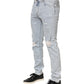 Light Blue Distressed Slim Fit Ripped Denim Jeans