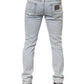 Light Blue Distressed Slim Fit Ripped Denim Jeans
