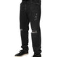 Black Cotton Slim Fit Distressed Ripped Logo Jeans