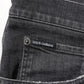 Black Cotton Slim Fit Distressed Ripped Logo Jeans
