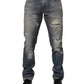 Blue Distressed Denim Slim Fit Pants Jeans