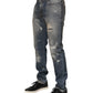 Blue Distressed Denim Slim Fit Pants Jeans
