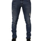 Blue Cotton Logo Plaque Skinny Men Denim Jeans