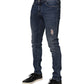 Blue Cotton Logo Plaque Skinny Men Denim Jeans