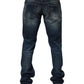 Dark Blue Washed Cotton Skinny Men Denim Jeans