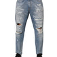 Blue Distressed Ripped Denim Pants Jeans