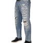 Blue Distressed Ripped Denim Pants Jeans