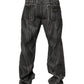 Black Grey Graphic Print Denim Pants Jeans