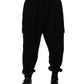 Black Cotton Blend Cargo Joggers Drawstring Pants