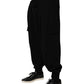 Black Cotton Blend Cargo Joggers Drawstring Pants