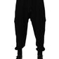Black Cotton Blend Cargo Joggers Drawstring Pants