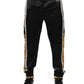 Black Gold Satin Crown Side Stripe Jogger Pants