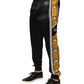 Black Gold Satin Crown Side Stripe Jogger Pants