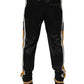 Black Gold Satin Crown Side Stripe Jogger Pants