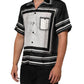 Black White StripeDot Print Casual Polo Shirt
